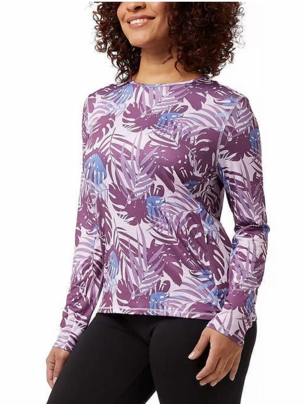 32 Degrees Purple and Blue Tropical Leaf Long-Sleeve Sun Tee